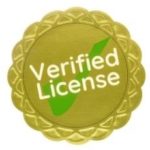 Seal with green check mark for license verification